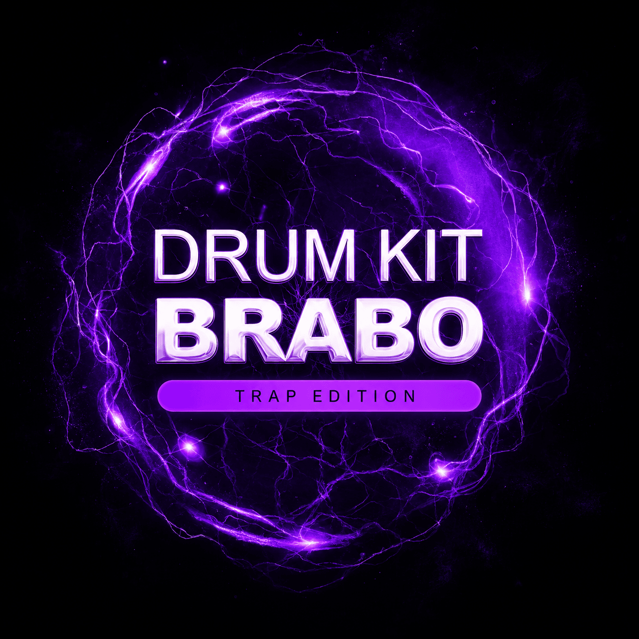 Capa do Drum Kit Brabo — Trap Edition, com energia roxa sobre fundo preto
